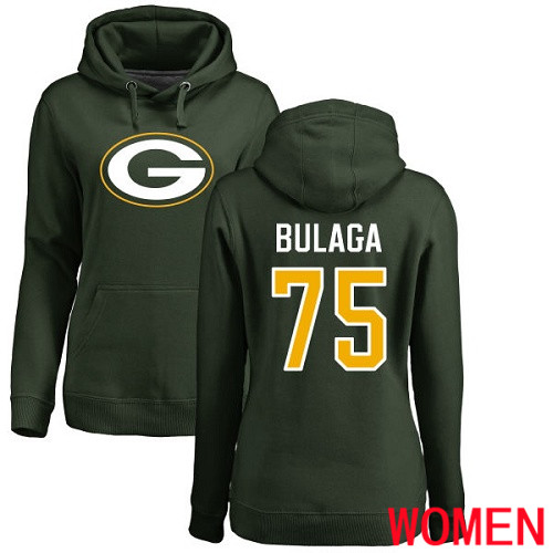 Green Bay Packers Green Women 75 Bulaga Bryan Name And Number Logo Nike NFL Pullover Hoodie Sweatshirts